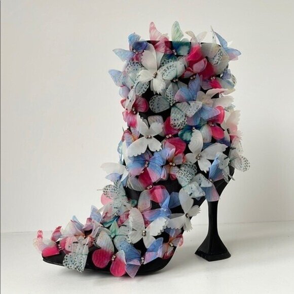 Azalea Wang Women’s Black Butterfly Embellished Heeled Boots Shoes Size 7.5 - Picture 4 of 12